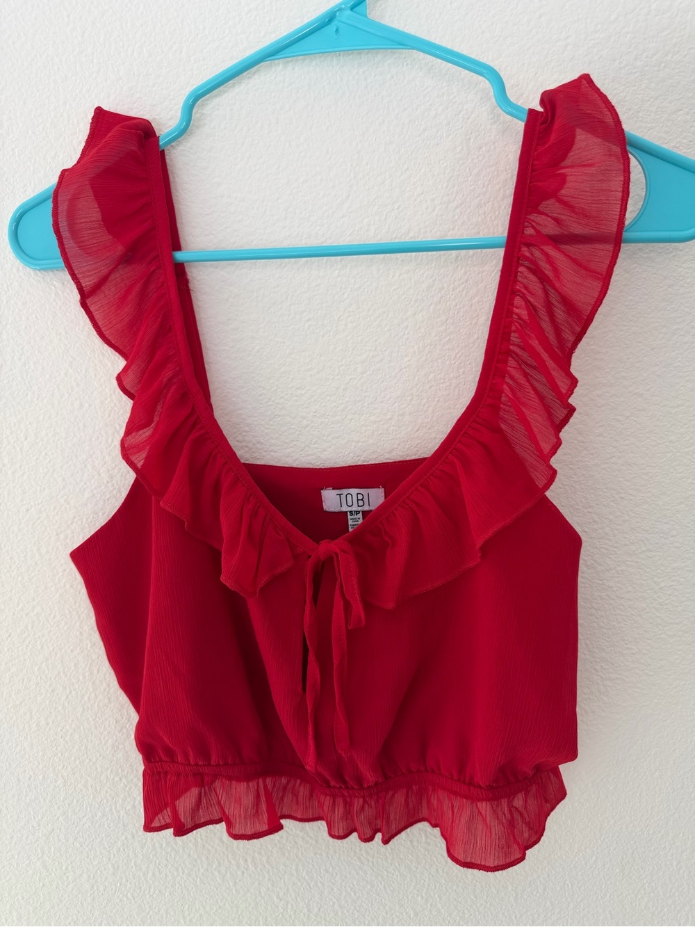 Tobi Red Ruffle Tie-Front Crop Top